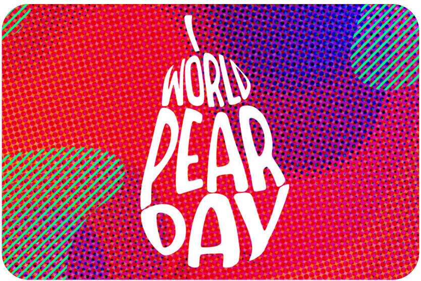 World Pear Day logo with stylized pear icon and gradient background.